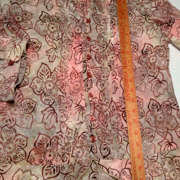 Christopher & Banks Blouse Shirt Medium Batik Floral Brown Pink Hippie Fairy - Picture 4 of 16